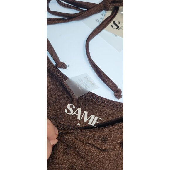 SAME Los Angeles Swim Bikini Set 2Pc Triangke Top L 90s Bottom Medium Brown SZ M - Picture 6 of 16